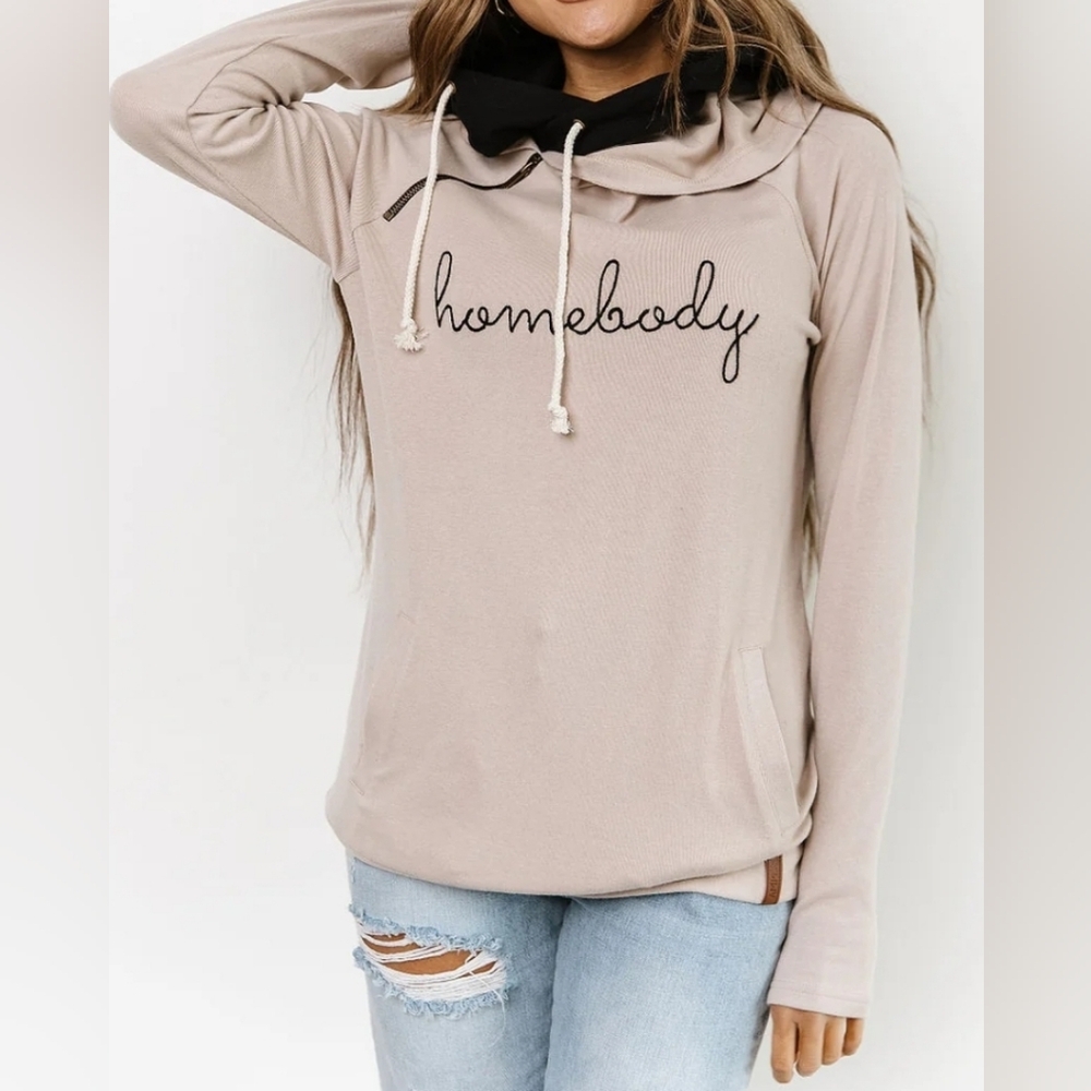 Ampersand Avenue  Doublehood Kids Beige 'Homebody' Hoodie with Black Accents New